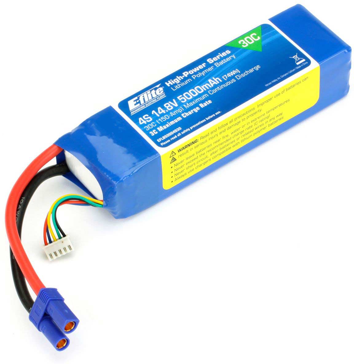 14.8V 5000mAh 30C 4S LiPo, 10AWG: EC5